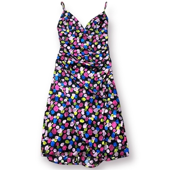 NWT NBD Josefien Ruched Multi Color Dot Print Midi Dress sz M - Picture 2 of 14